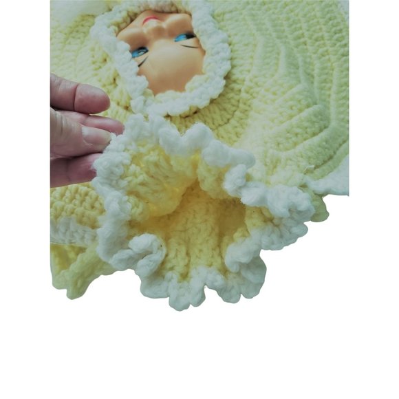 Vintage Doll Face Crochet Pillow Cover 14" Round - Picture 3 of 9